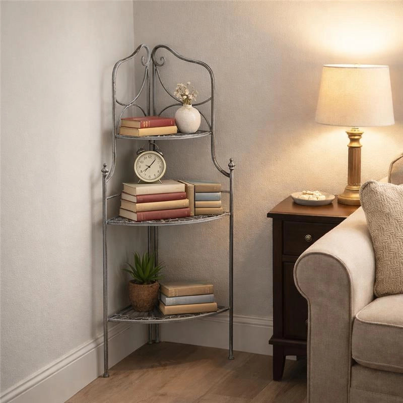 SCAFFALE PORTAVASI ROSALIE CON 3 PIANI IN COLORE BIANCO OSSIDATO