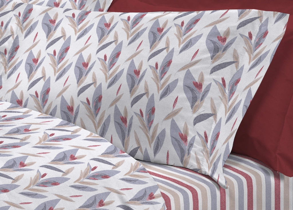 Completo Lenzuola Letto 100% Cotone Italy 3027 Disegno Tulipani - Piazza E Mezza - Rosso