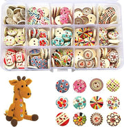 Punti per il fai da te stesso - Punti rotondi misti in legno - Punti da cucire per un look vintage - Scatola di conservazione in plastica - Punti da cucire per scrapbooking artigianale manufatti (15 mm) 225 pezzi