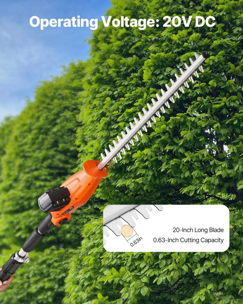 Tagliasiepi Telescopico a Batteria 20V 2Ah per Rami Alti Estensibile Regolabile 5 Angoli 510 mm per Giardino e Fai da Te