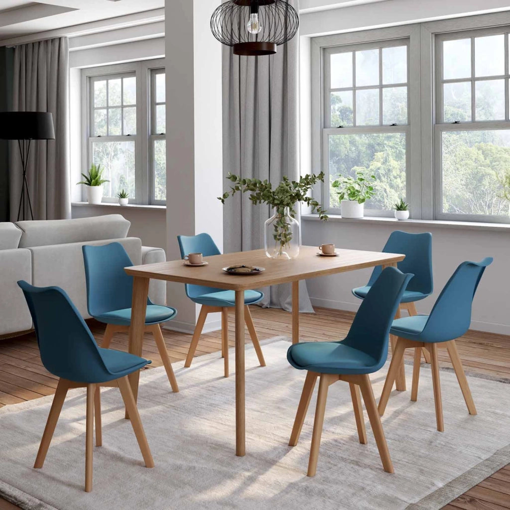 IDMarket - Set di 6 sedie SARA blu anatra per sala da pranzo
