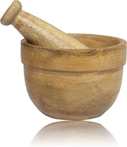 Set di Mortaio e Stampatore in Legno Indiano - Stile Rustico Naturale - Molino a Mano per Erbe - Mixatore per Masala - Accessori per la Cucina di Benvenuto