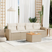 Set Divano da Giardino 5 pz con Cuscini Beige in Polyrattan