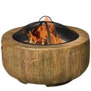 Focolare in Design a Ceppo d'Albero, Coperchio a Griglia, Griglia per la Carbonella, Gancio per il Fuoco, Ø61,5 x 39 cm
