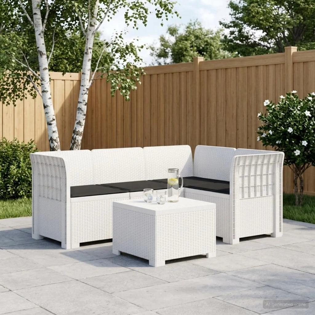 Divano da giardino 4 posti con cuscini aspetto rattan PP Bianco 3444007