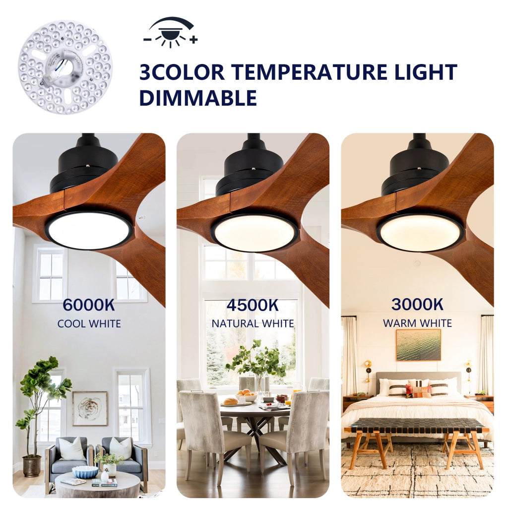 Ventilatore da soffitto 60 pollici con illuminazione e telecomando, 3CCT, regolatore 3 temperature, dimmerabile, 6 velocit¨¤, memoria, per ville