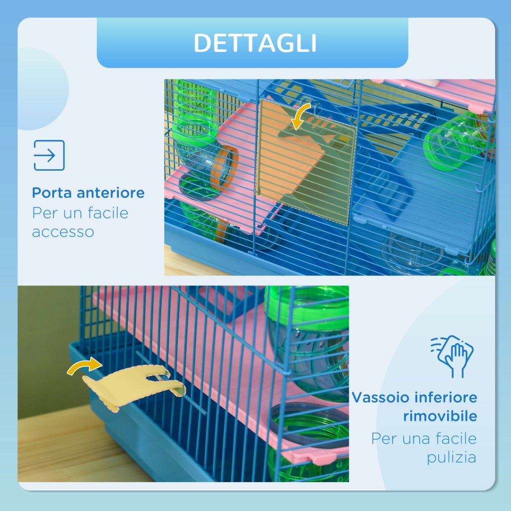 Gabbia per Criceti 5 Piani con Tubi, Ruota e Casetta ¨C Zephmum ¨C Blu 47x30x59 cm