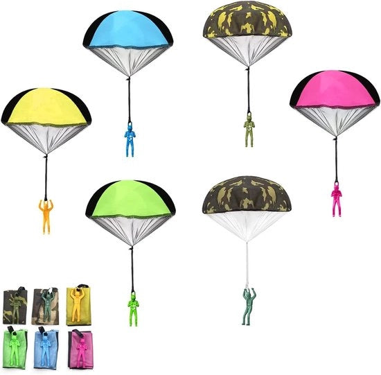 Paracadute per Bambini 6 Pezzi Articoli da Gioco Camouflage Gioco all'Aperto Paracadutismo Volo con Paracadute Festa di Compleanno Regali.