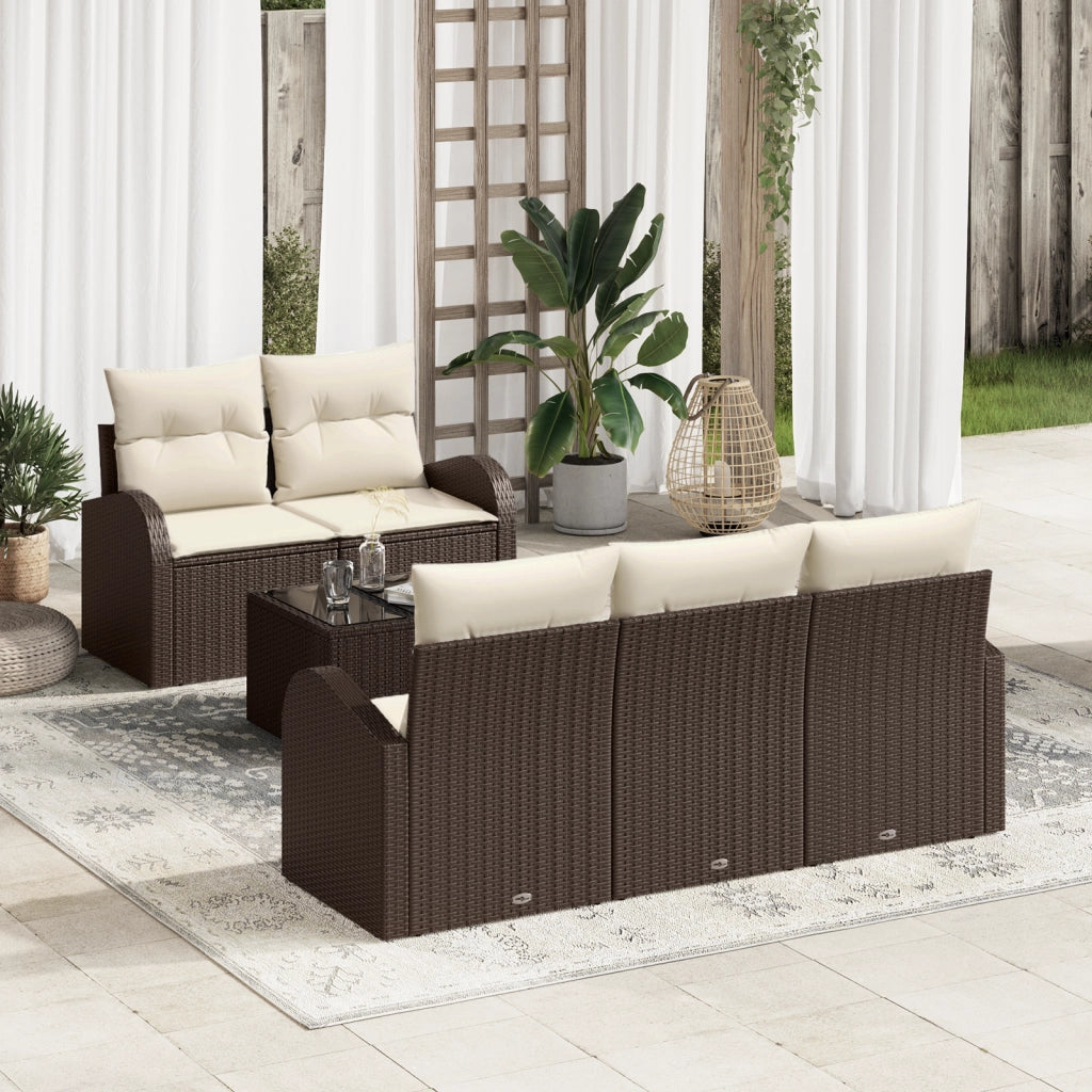 Set Divano da Giardino 6 Pezzi con Cuscini Marrone Polyrattan