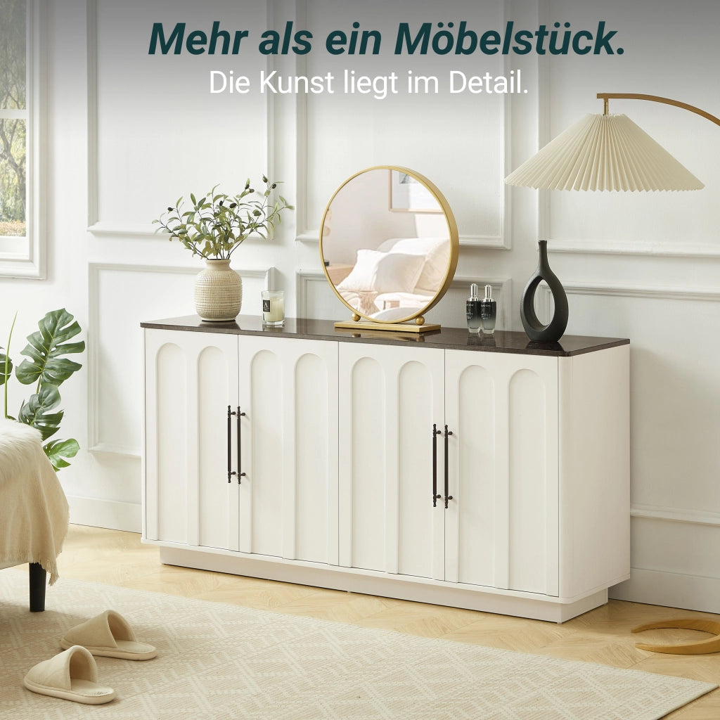 Credenza con 4 ante a chiusura ammortizzata e sistema antiribaltamento, in MDF, bianco e nero, 160 × 40 × 80 cm