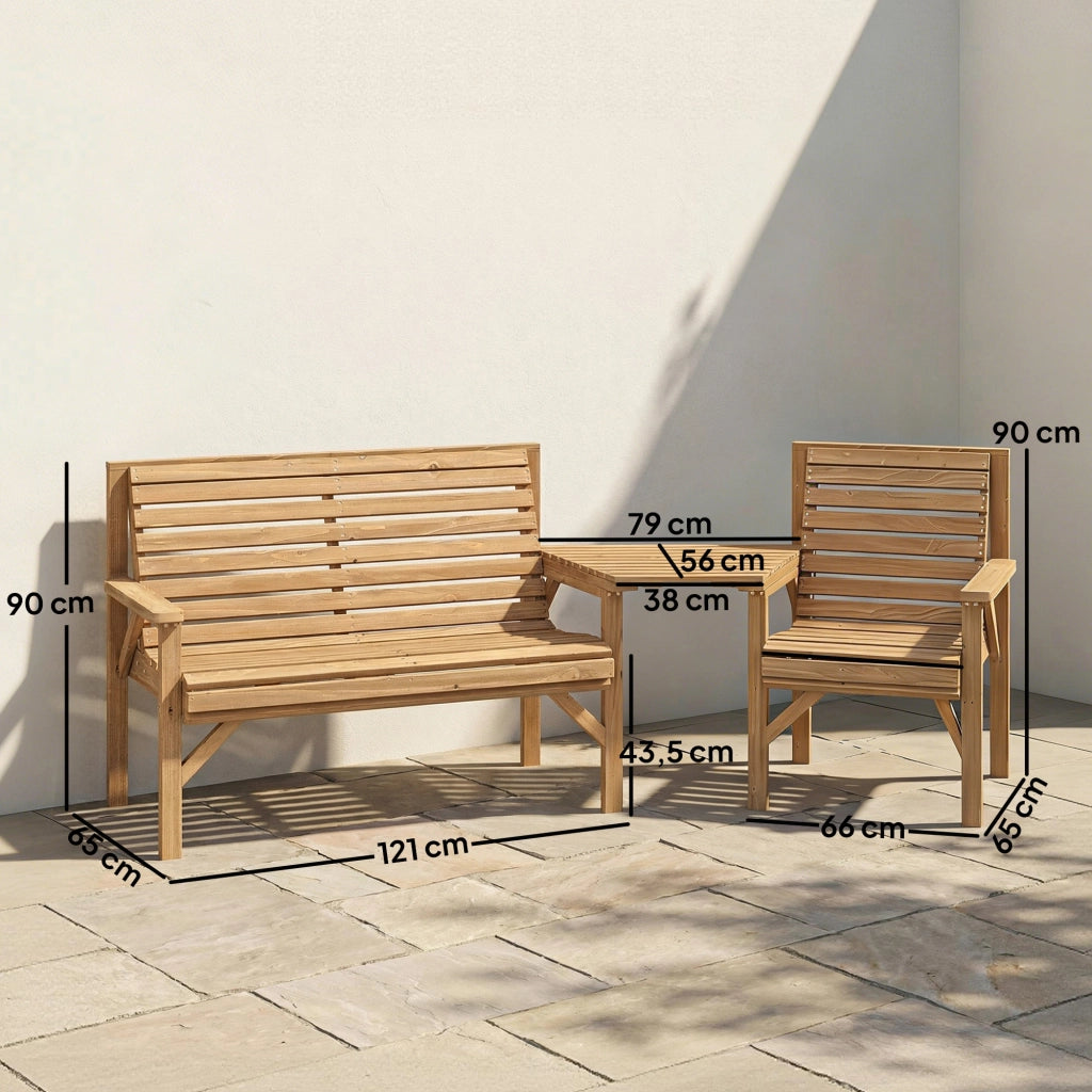 Set 3 Sedie da Giardino con Tavolo ¨C Minimal ¨C Legno Naturale 121x65x90 cm