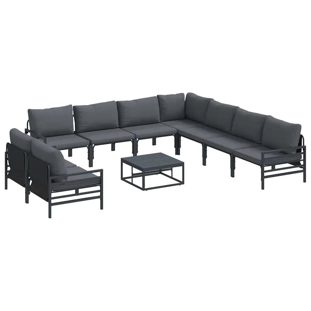 Set Divano da Giardino con cuscino 10 pcs Nero Acciaio 3379003