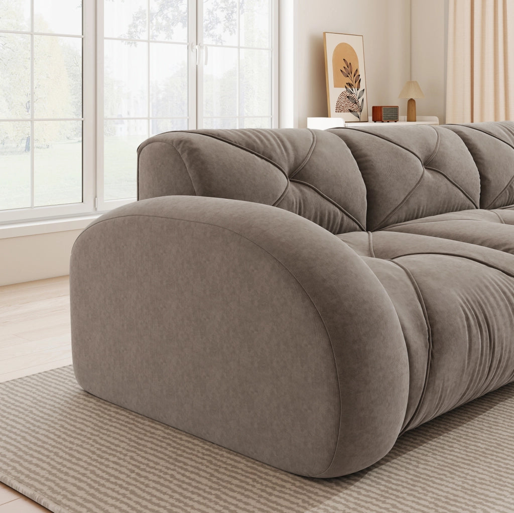Divano modulare a 3 posti senza struttura in chenille color tortora