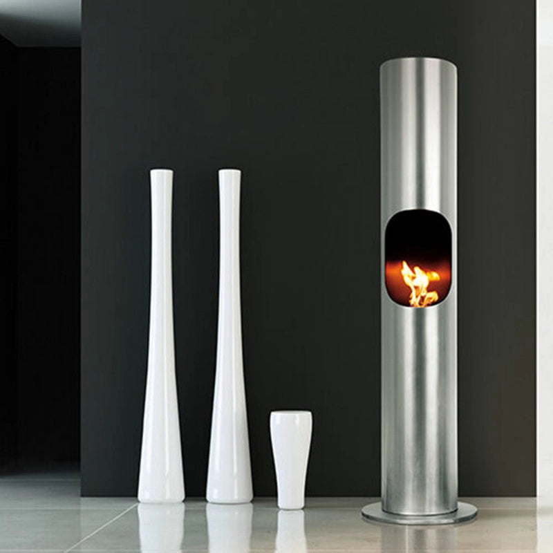 Biocamino pavimento Portofino Acciaio 1,8 kW – struttura inox, altezza 180 cm, design alto – Tecno Air System