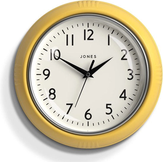 Orologio a muro rotondo retro - Orologio da parete rotondo con cifre leggibili, ideale per cucina, ufficio, soggiorno - Orologio retro da 25cm - Giallo brillante