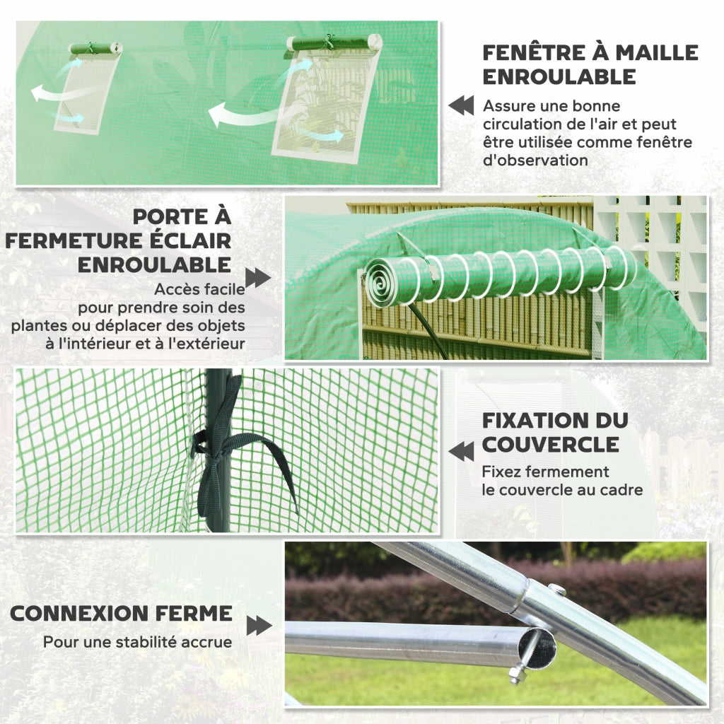 Serra Tunnel da Giardino ¨C Xylo ¨C 9 m2, 4 Finestre, Porta Avvolgibile, Telaio Acciaio Galvanizzato, Verde 3x3x2 m