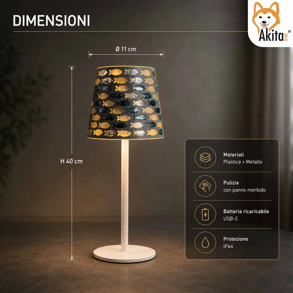 Akitaink Lampada da Tavolo LED Mosaico Fish Ricaricabile