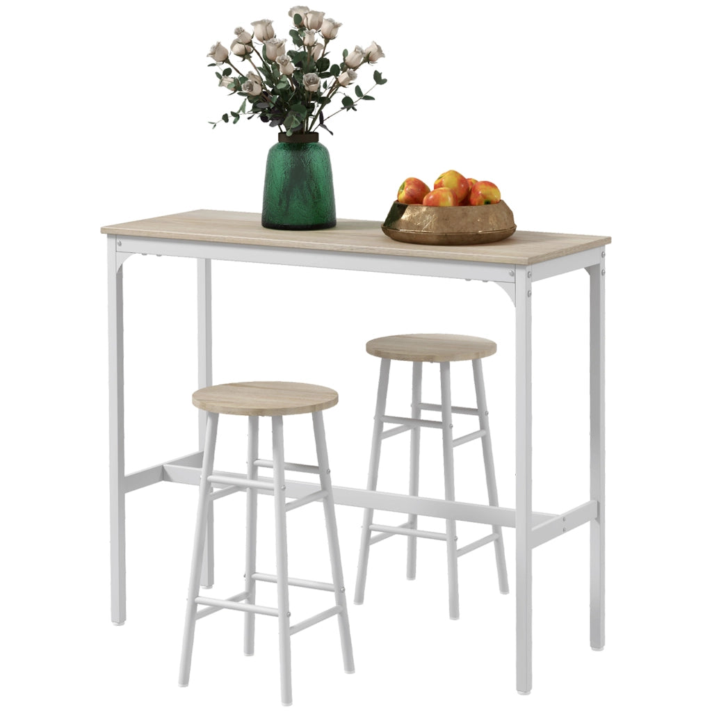 Tavolo bar + 2 sgabelli ¨C zephmum ¨C acciaio bianco effetto legno naturale 2 persone