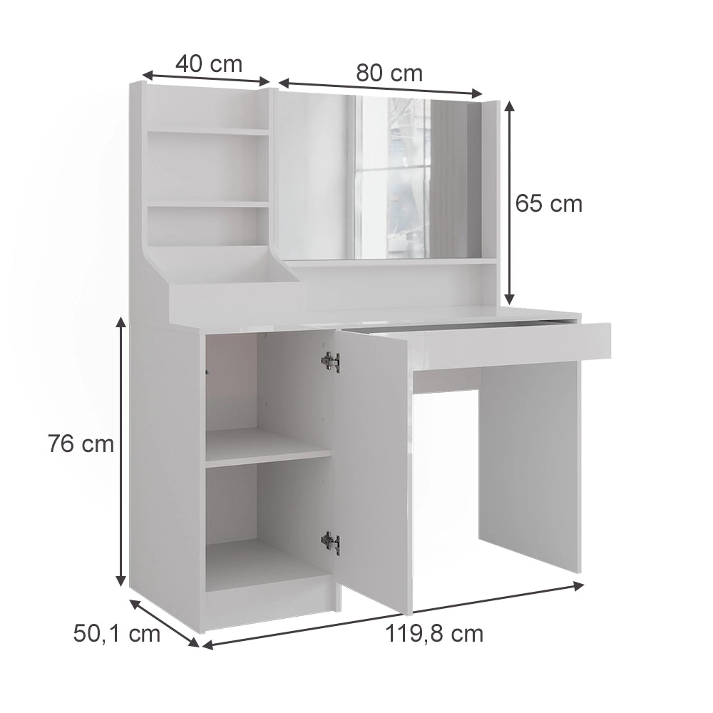Vicco Tavolo da toeletta Bianco/bianco lucido 119.8 cm 3 parti