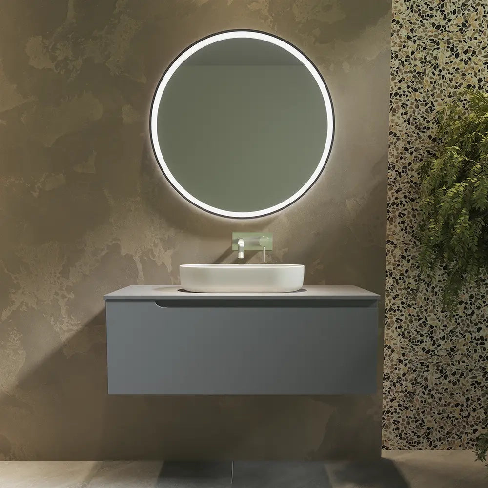 Mobile bagno sospeso 60 cm un cassetto color grigio opaco con top  | Moor