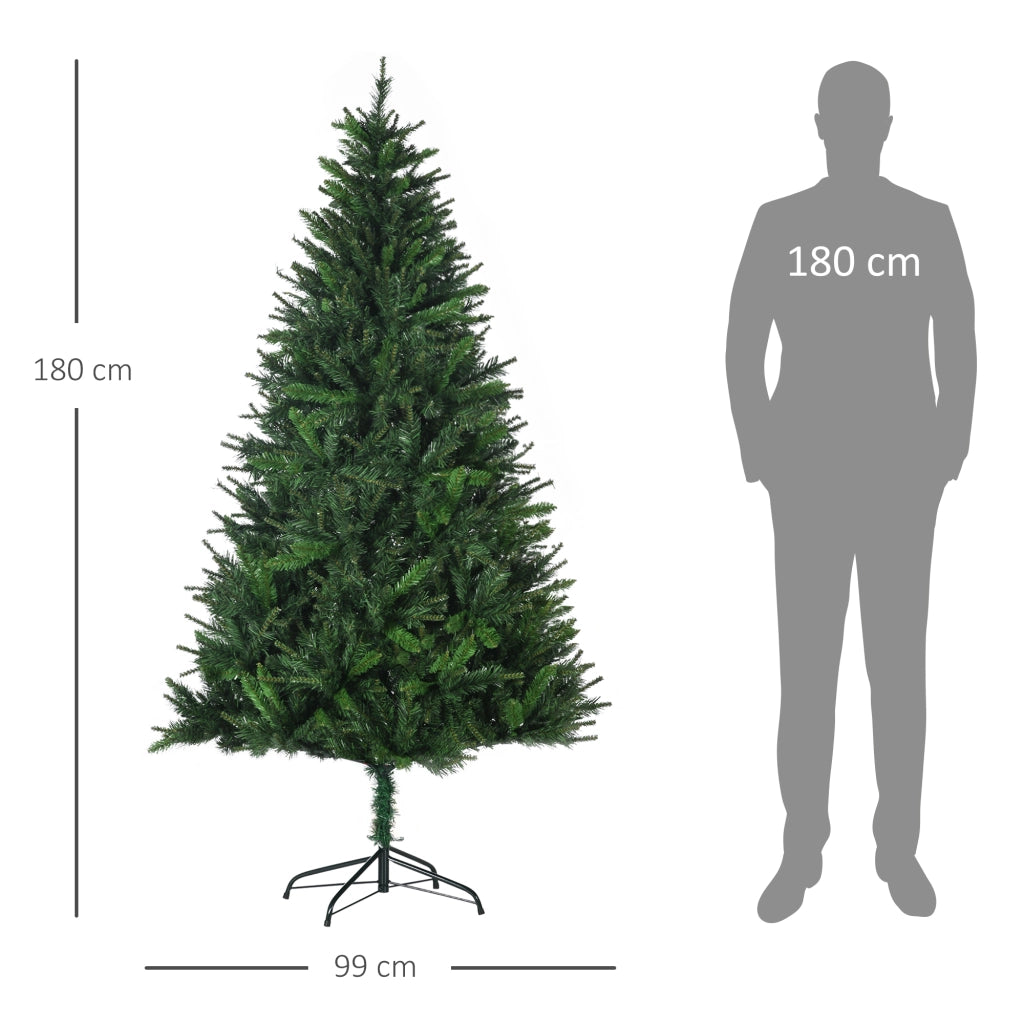Albero di Natale Artificiale 180cm con 786 Rami, 2 Sezioni e Base in Metallo, Verde