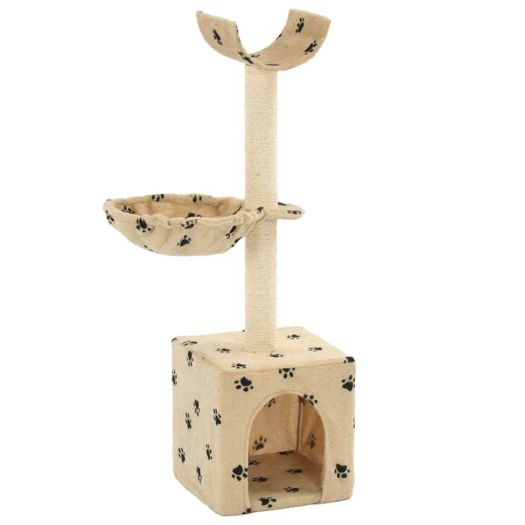 Tiragraffi per gatti nicchia peluche in sisal 105 cm beige motivo zampe 3702106