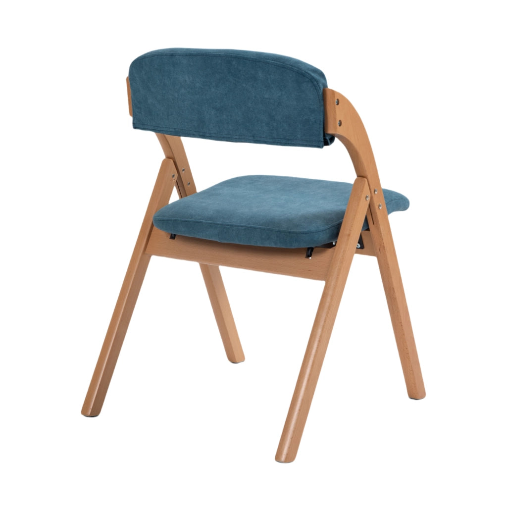 Set di 2 sedie pieghevoli imbottite in legno di faggio, colore blu, con rivestimento sfoderabile