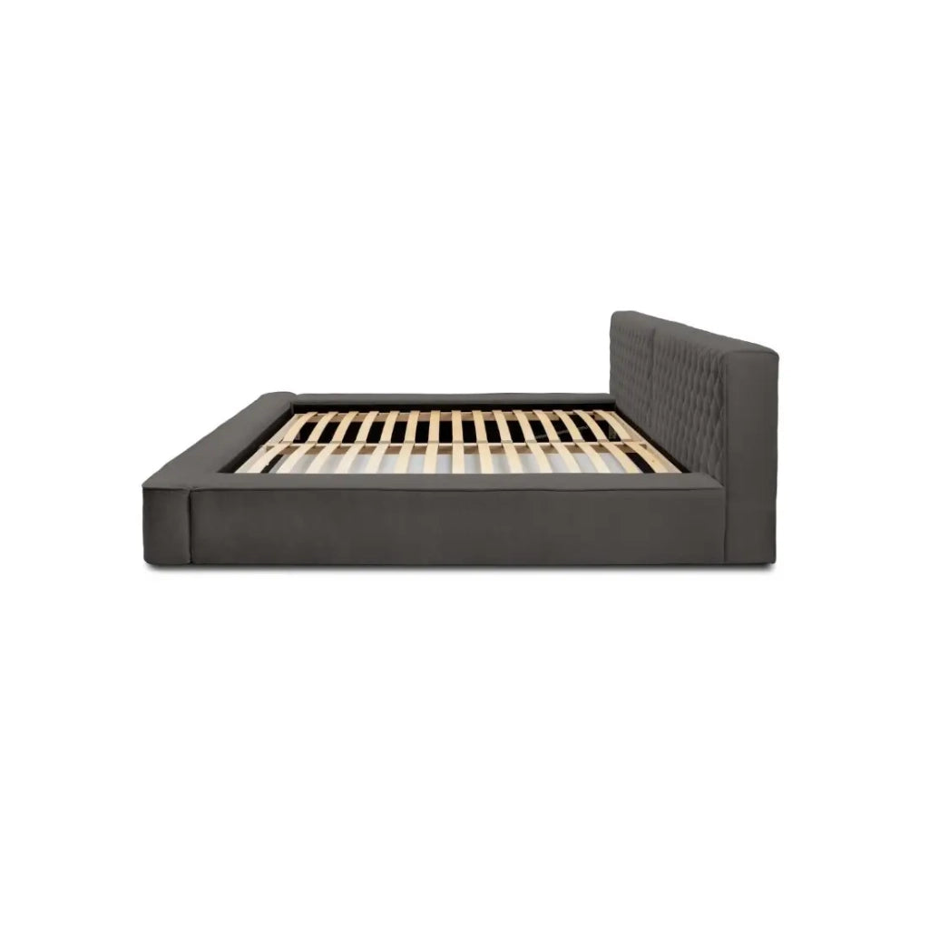 Lit coffre VERNON – Tessuto bouclé in ciniglia Antracite profondo – 160x200 cm – Rete sollevabile – Design di alta gamma