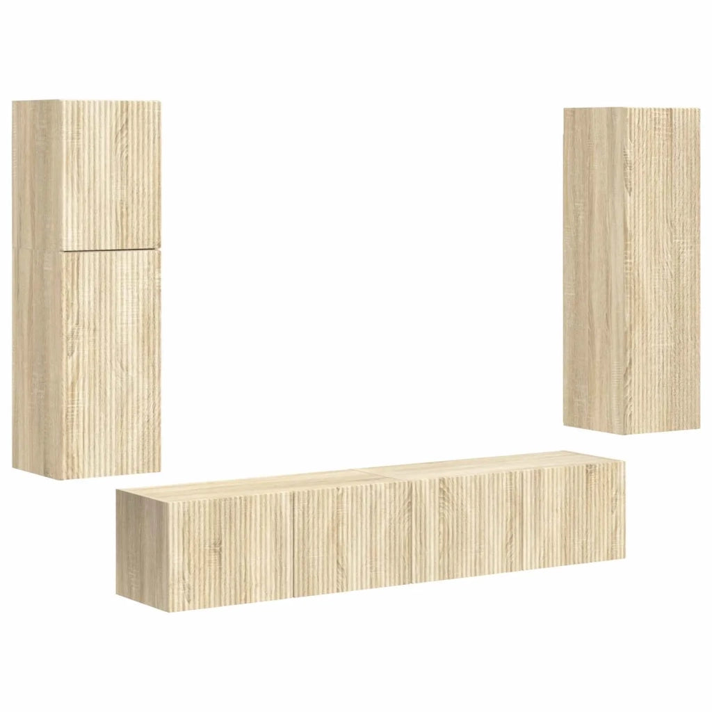 Set mobile TV 4 pz-Credenza per TV Rovere Sonoma Legno multistrato 859485