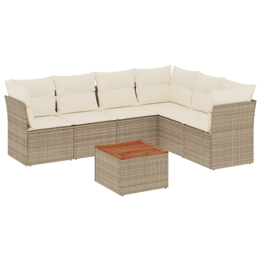 Set Divani da Giardino 7 pz con Cuscini Beige in Polyrattan