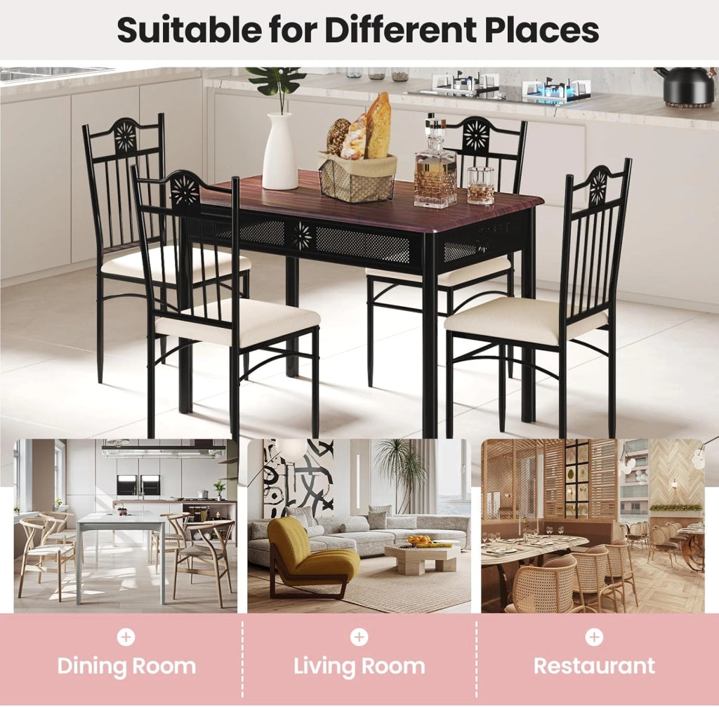 Set da tavolo da pranzo da 5 pezzi, set da tavolo rettangolare con 4 sedie tappezzate per 4 persone a casa, sala da pranzo, ristorante (Fuchsia)
