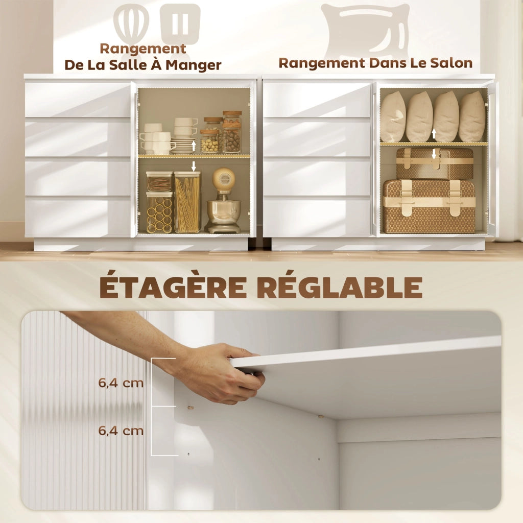 Cassettiera con ante in vetro ¨C zephmum ¨C bianco 120x40x91 cm