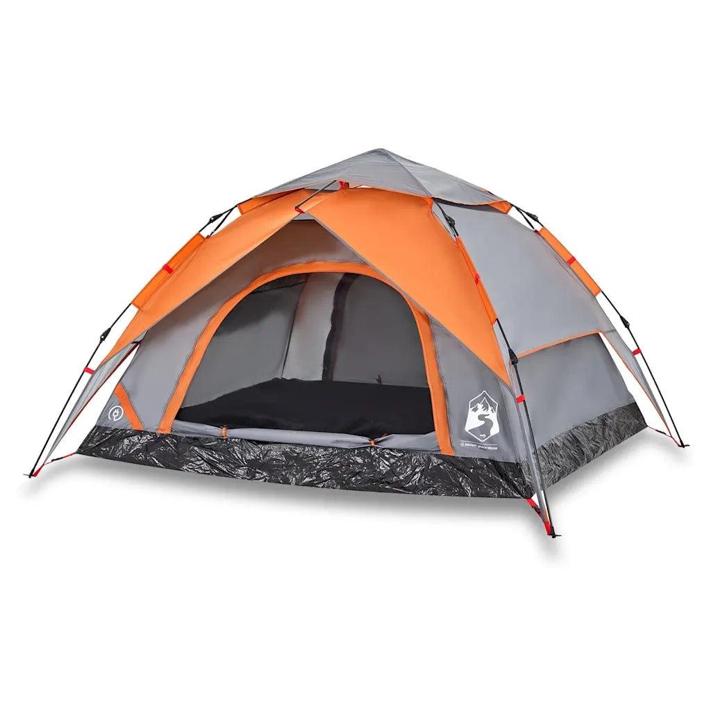 Tenda a Cupola 4 Persone-Tenda da campeggio Grigio e Arancione a Rilascio Rapido 783126