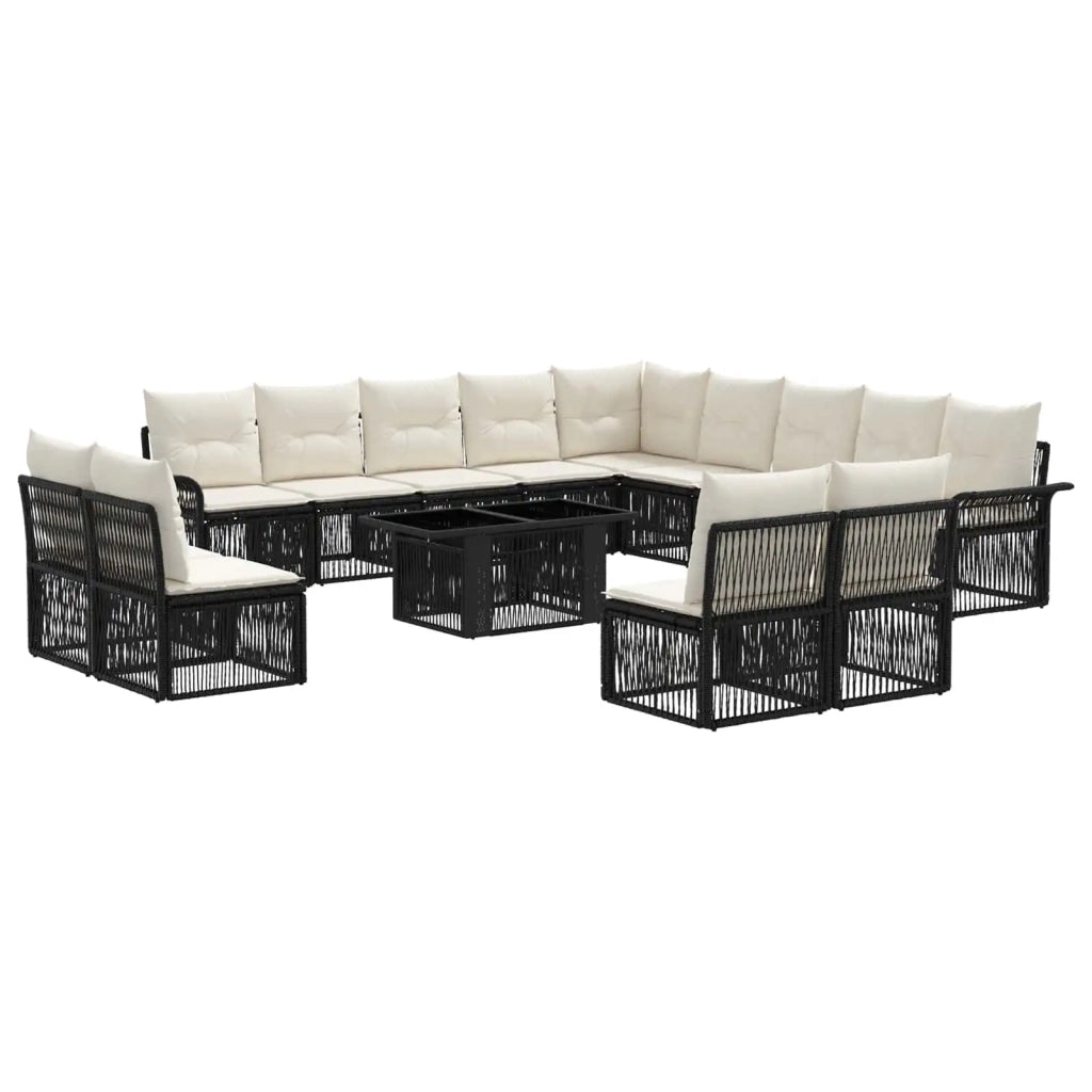 Set Divano da Giardino 14 pz Nero e Bianco Crema polyrattan 3436714