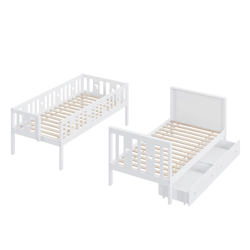 LETTO a castello 90x200 cm bianco con scala contenitore e 2 cassetti