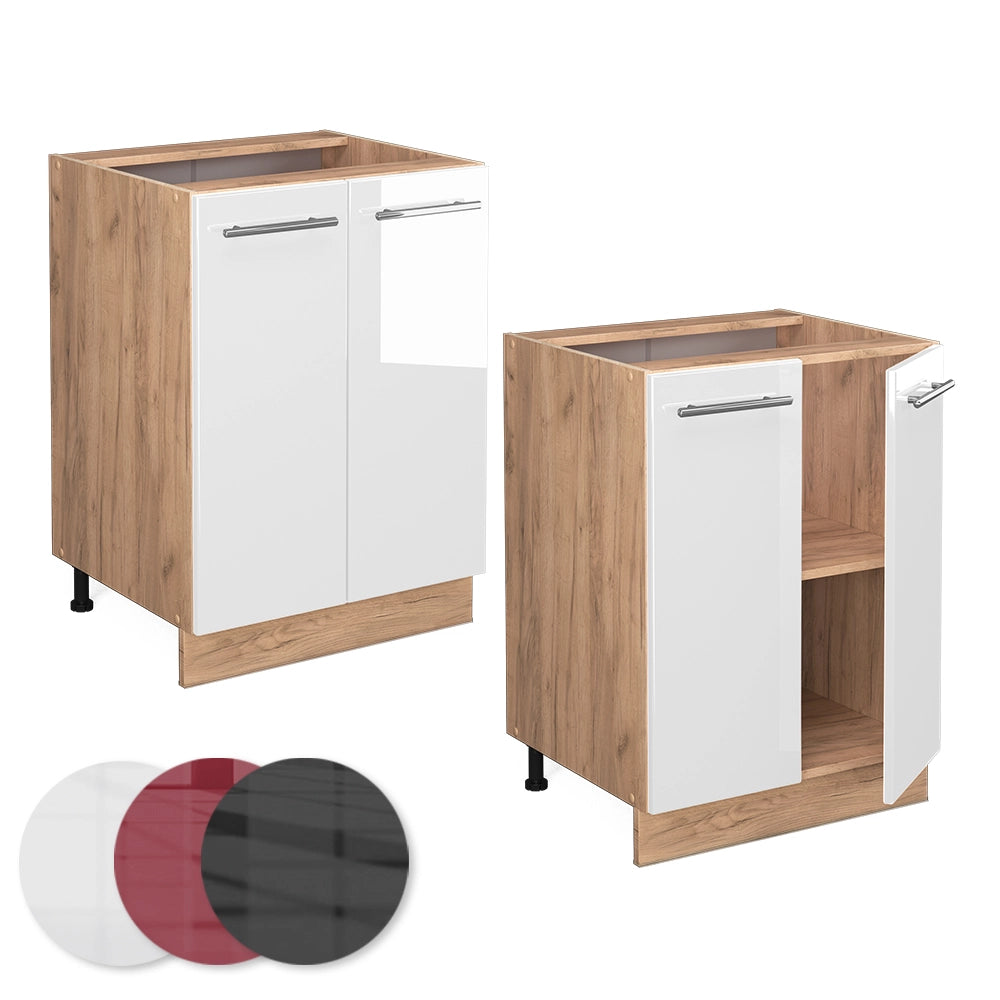Mobiletto base cucina Fame-Line Bianco lucido/Rovere dorato 60 cm senza piano di lavoro Vicco