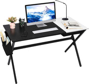 Scrivania per Computer da 120 cm, Scrivania con Cassetto e Tasca Portaoggetti Laterale, Tavolo per PC Moderno per Studio, Camera da Letto, Soggiorno e Ufficio