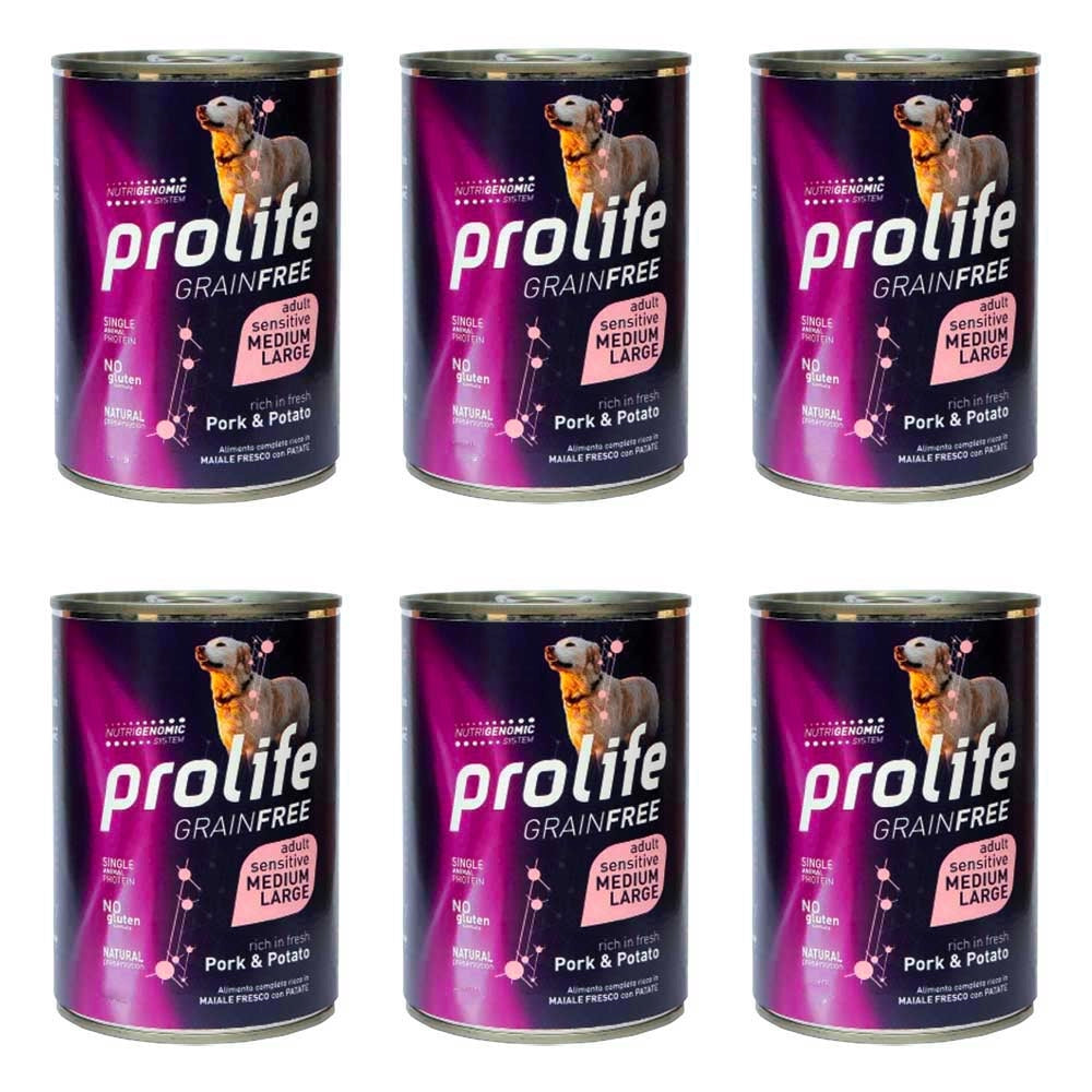 Prolife Grain Free maiale e patate Adult Medium/Large umido cane 6x800g