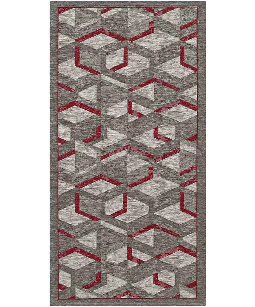 Tappeto HYPNOTIC grigio rosso cm.55x115 moderno geometrico multiuso lavabile antiscivolo