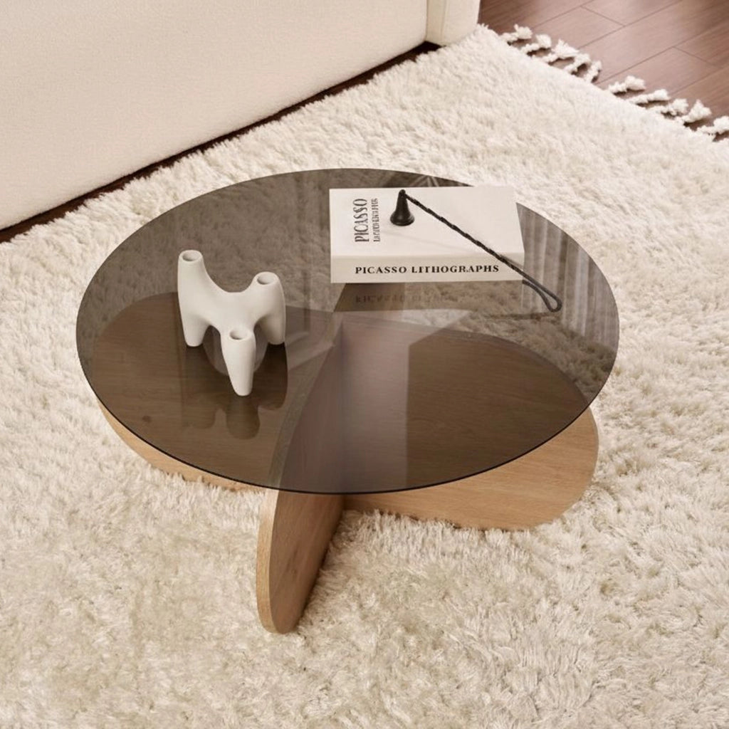 Cugnoli, Tavolino da Salotto Forma Rotondo, 75x75x35h cm Marrone Rovere