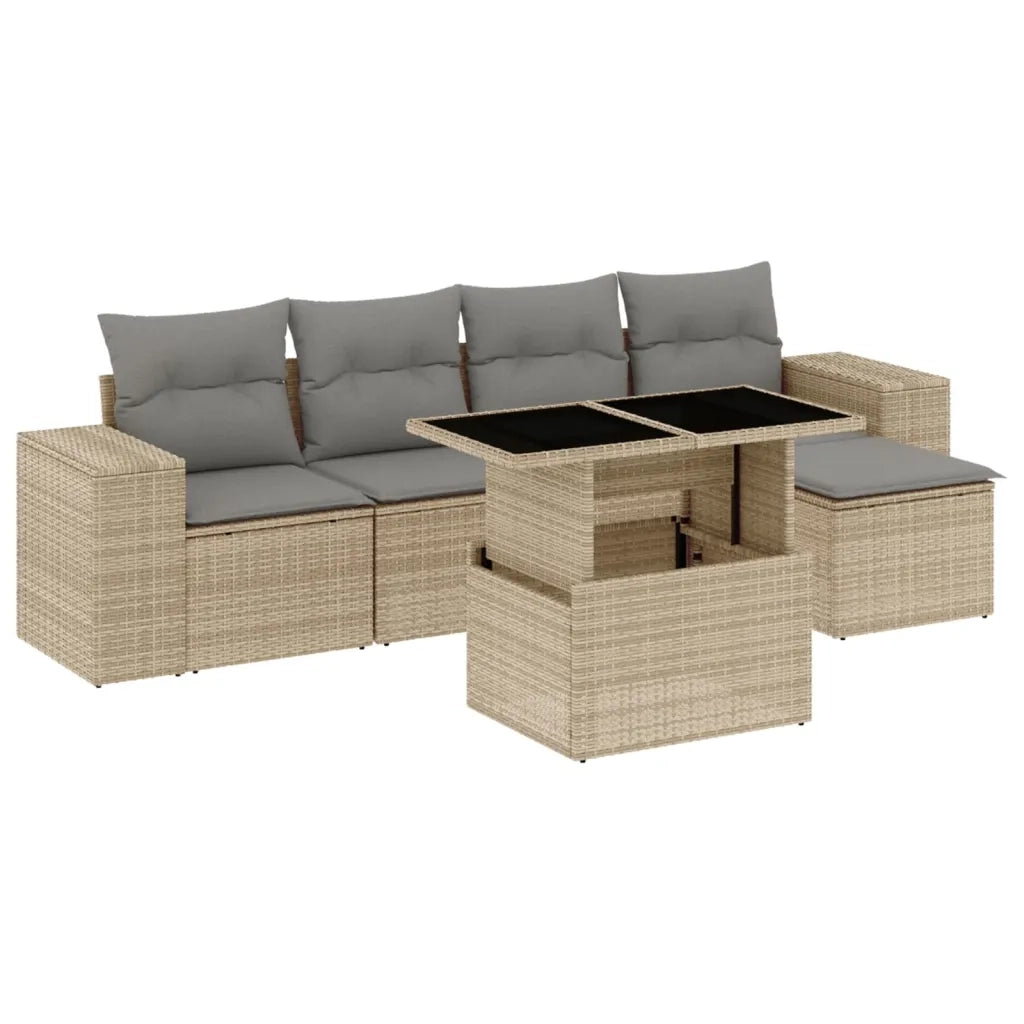 Set Divano da Giardino 6 pz con Cuscini Beige in Polyrattan 3269129