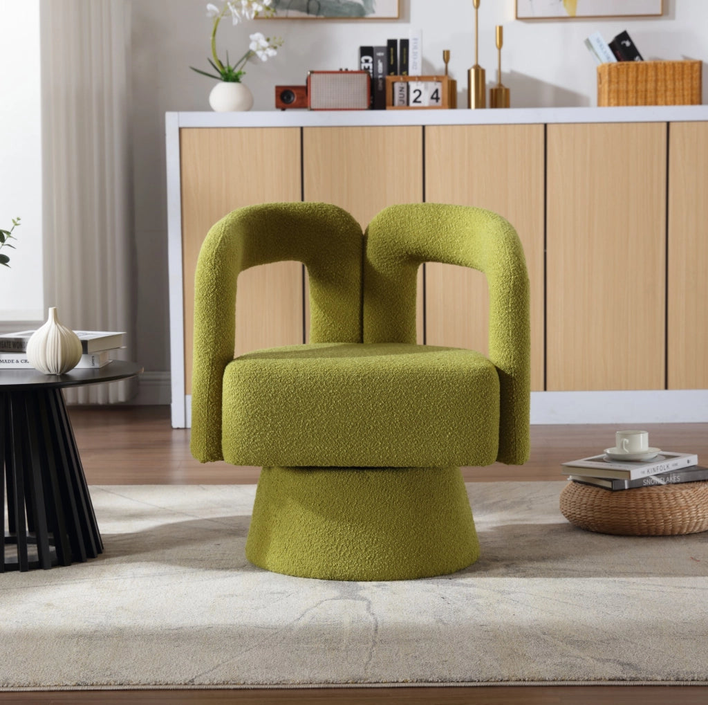Sedia girevole 360° in bouclé verde oliva; 67x55x74 cm