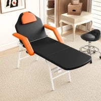 Lettino Massaggi Pieghevole Portatile a 3 Zone con Altezza Regolabile Poggiatesta Braccioli 182x82x68 cm Arancione