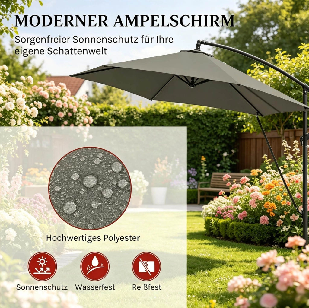 Ombrellone da giardino a sbalzo 310x310 cm grigio scuro
