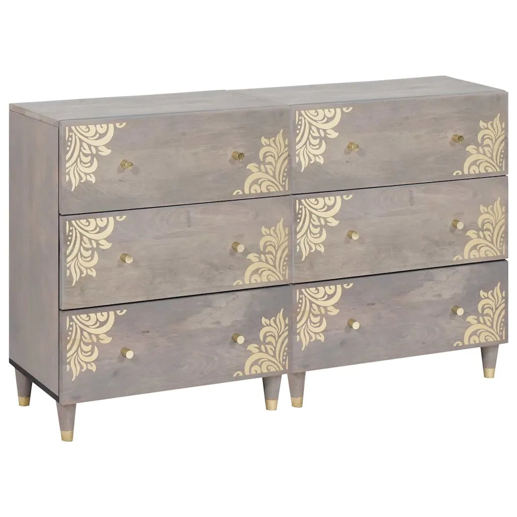 Credenza 2 pcs Grigio 60 x 33 x 75 cm Legno di mango massello