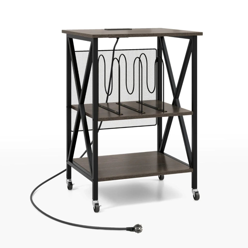 Supporto per giradischi 52 x 45 x 75 cm con stazione di ricarica integrata e ruote silenziose in metallo grigio 20_0013712