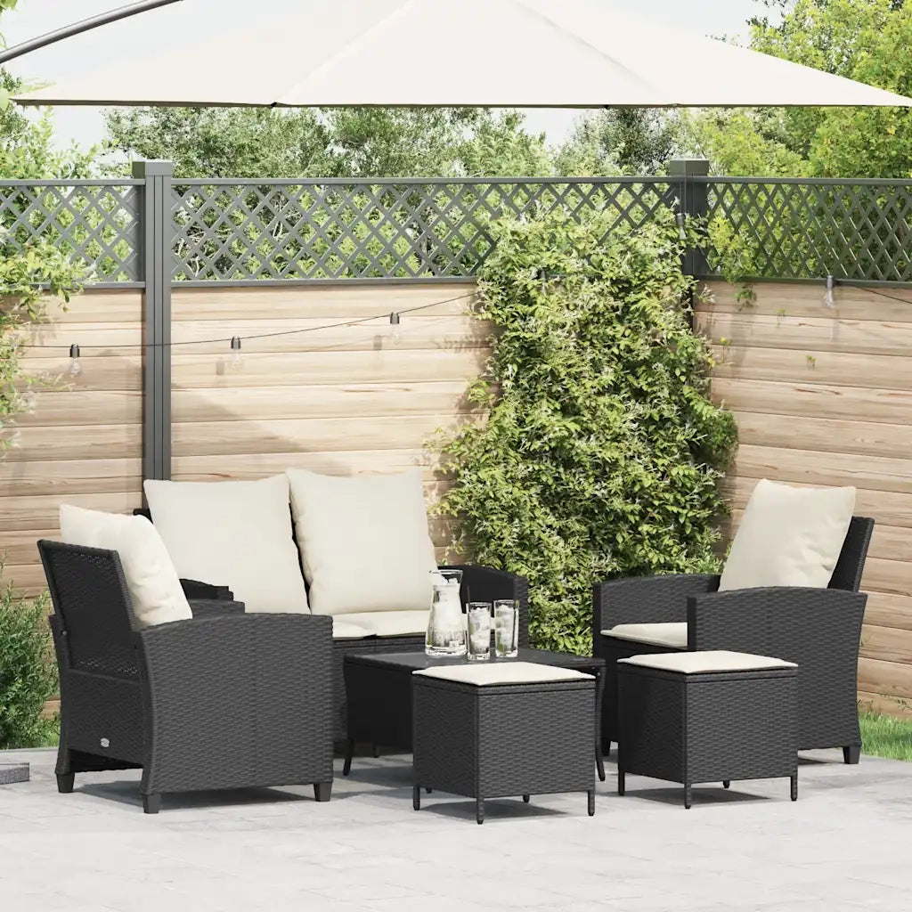 Set Divano da Giardino 6 pz con Cuscini Nero in Polyrattan