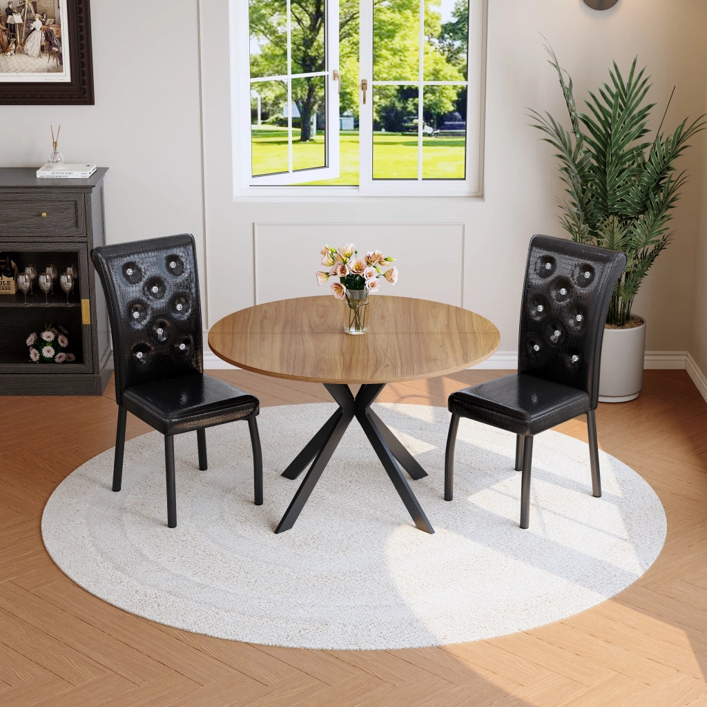 Set 2 Sedie da Pranzo ¨C Xylo ¨C Nero, Similpelle con Bottoni e Gambe in Metallo