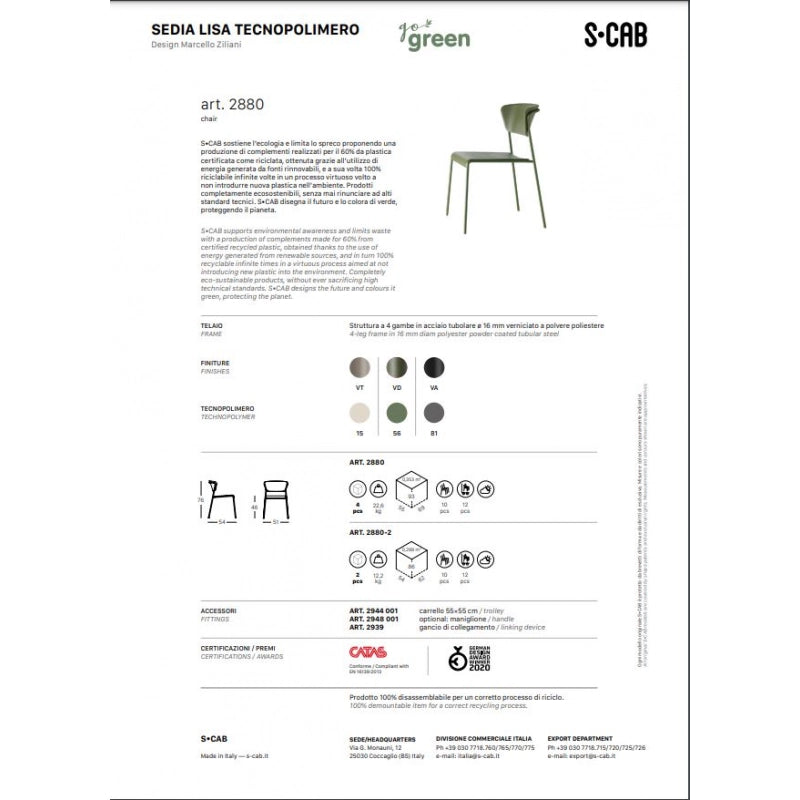 SET 4 SEDIE LISA TECNOPOLIMERO GO GREEN SCABDESIGN MADE IN ITALY - Verde oliva 56