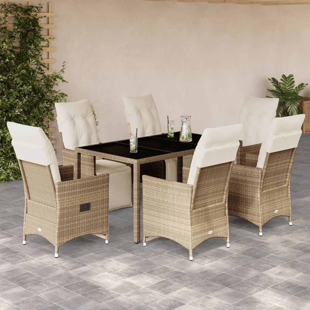 Set da Bistrò da Giardino 7 pz con Cuscini Beige in Polyrattan 3276940